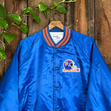 Vintage 90s Denver Broncos NFL Chalkline Satin Jacket Snap Windbreaker Size L 