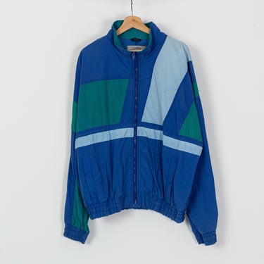 90s Blue & Green Color Block Windbreaker - Men's Large | Vintage Streetwear Unisex Athletic Track Jacket 