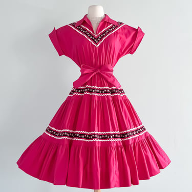Adorable 1950's Fuchsia Patio Dress by Gail Whitney / Medium