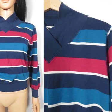 Vintage 80s Striped Long Sleeve Tshirt Size S 