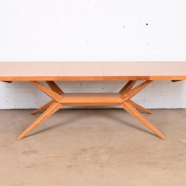 Harold Schwartz for Romweber Mid-Century Modern Oak Spider Leg Dining Table, Newly Refinished