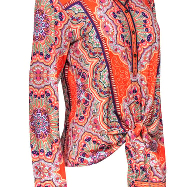 Hale Bob - Orange Multicolor Paisley Print Tie-Front Blouse Sz M