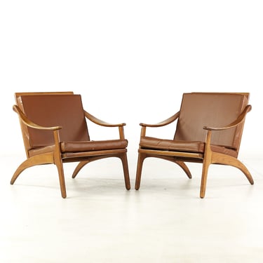 Arne Hovmand Olsen for P Mikkelsen Mid Century Teak Lean Back Lounge Chairs - Pair - mcm 
