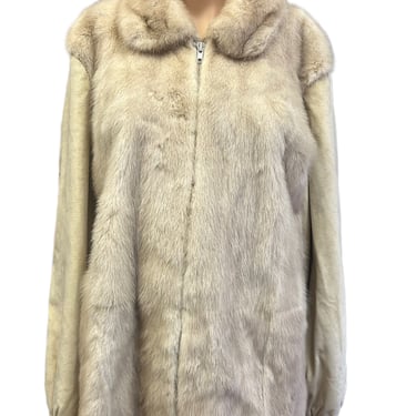 Vintage Mink Fur Coat, Cream Fur Coat, Satin Lined Fur Coat, Vintage Fur, Vintage Winter Coat, Embroidered Fur Coat, Zipper Mink Fur Coat 