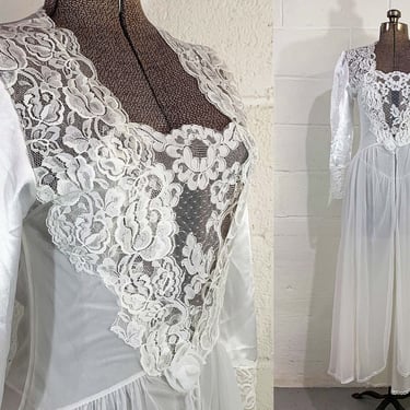 Vintage Rare Victoria's Secret Gold Label White Lace Bridal Peignoir Lingerie Set Slip Robe USA Made XS Small 1980s 