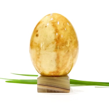 VINTAGE: Genuine Italian Natural Stone Egg with Stand - Made in Italy - SKU 26-C3-00012435 