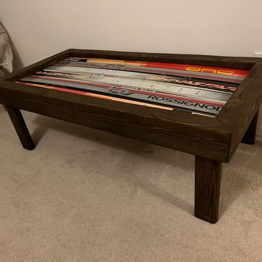 Dark Walnut Ski Coffee Table - Retro Mountain Decor, 60 Inch 