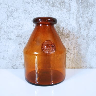 Erik Höglund Handblown Art Glass Vase / Bottle - Amber Art Glass Decanter 