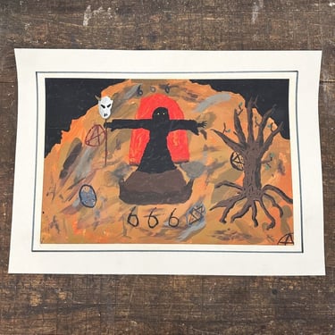 1980s Unusual Archive of 7th Grade Paintings - Price Is Per Painting - Child Folk Art Paintings - Satanic Artwork - Gangster - Sea Monster 
