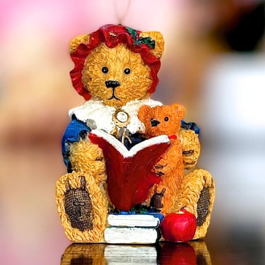 VINTAGE: Bear Ornament - Christmas Bear reading a Book - Teddy Bear - Ornament - Christmas Ornament - Holiday - Xmas 