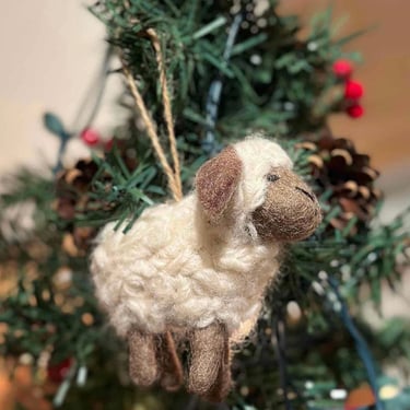 Felt Fluffy Sheep Ornament with Brown Face
