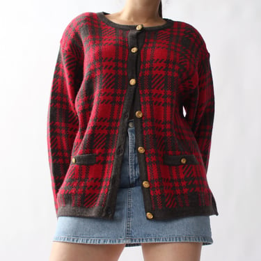 Vintage Wool Blend Plaid Cardigan