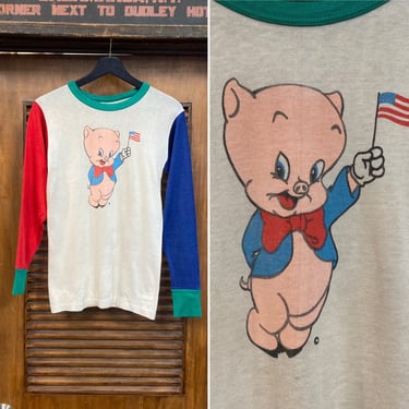 Vintage 1960’s “Elaine Post” Porky Pig Glam Rock Pop Art Color Block Jersey Shirt, 60’s Vintage Clothing 