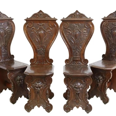 Antique Hall Chairs, Renaissance Revival, Carved Walnut (4) , 19th C., 1800s!!