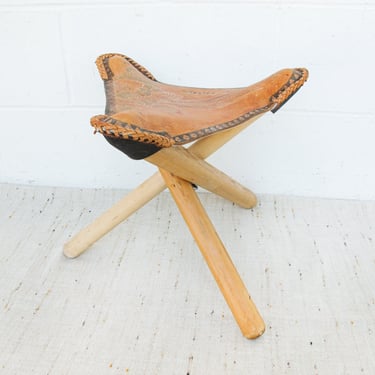 Leather Folding Tri-Pod Stool from Mexico 