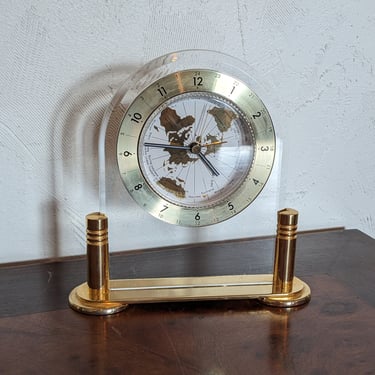 Vintage Glass and Brass World Clock 