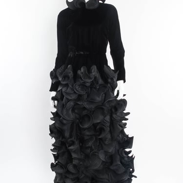 1985 A/W Couture Ruffle Pleat Velvet Taffeta Gown