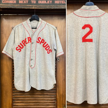 Vintage 1950’s “Super Spuds” Athletic Wool Jersey, 50’s Baseball Jersey, Vintage Baseball, Vintage Athletic Top, Vintage Clothing 
