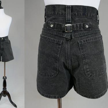 90s Black Lee Jean Shorts - 28 waist - Back Buckle - High Rise - Cotton Denim - Vintage 1990s 