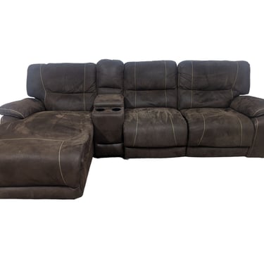 Brown Microsuede Recliner Couch With Chaise And Cupholders