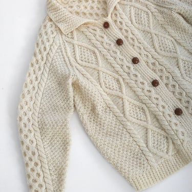 Fisherman sweater | Vintage 50s 60s ivory hand knit wool Fisherman cardigan 