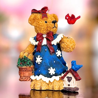 VINTAGE: Bear Ornament - Christmas Bear with Bird House - Teddy Bear - Ornament - Christmas Ornament - Holiday - Xmas 