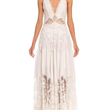 Morphew Collection White Lace Fine Antique Linen Sexy Halter Neck Dress With All Handmade Clooney 