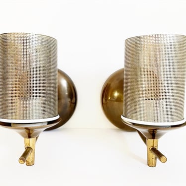 Midcentury Brass Mesh Wall Sconces - a Pair 