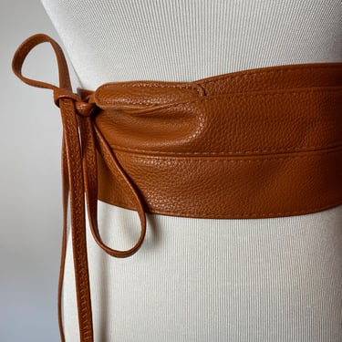 VTG extra wide supple pleather belt sash wrapping cincher style belt butterscotch brown extra long open size 