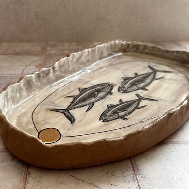 Oblong rustic Serving dish, stoneware fish platter 