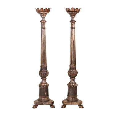 Pair of 1920s Silver Gilt Torchieres