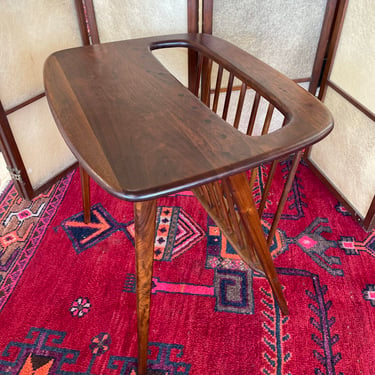 Mid Century Sculpted Walnut Side Table with Magazine Rack Designed by Arthur Umanoff