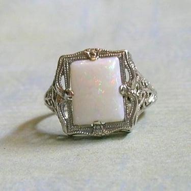 Antique Edwardian 14K White Gold and Opal Ring, 14K Gold Opal  Ring, Old Opal Ring, Size 5 1/2 (#4486) 