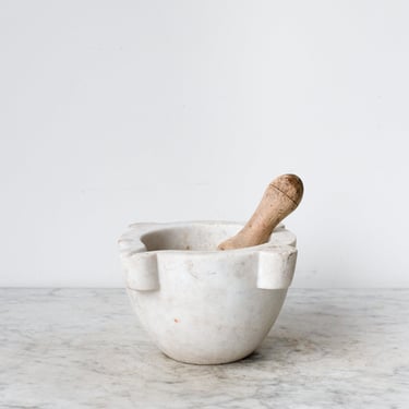 Vintage Marble Mortar with Wood Pestle