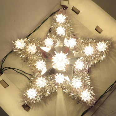 Vintage Silver Tinsel Star Tree Topper - Lighted Star Tree Topper 