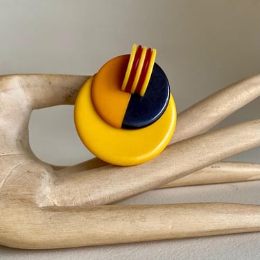 Art Deco Vintage Black &  Yellow  Bakelite Galalith Geometric Modernist brooch by BakeliteBa