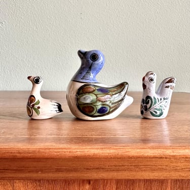 Collection of tiny Tonala birds / trio of Mexican hand-painted ceramic figurines 