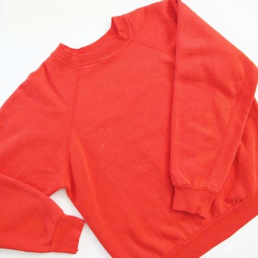 Vintage 80s Red Raglan Sweatshirt S  - 1980s Faded Red Pullover Athletic Sweater Solid Color 