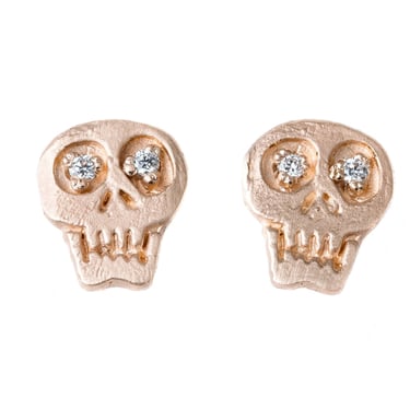 Charmed Skull Stud Earrings - 14k Gold + Diamonds