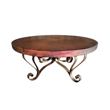702-32-20 COFFEE TABLE, COPPER TOP AND WROUGHT IRON BASEE