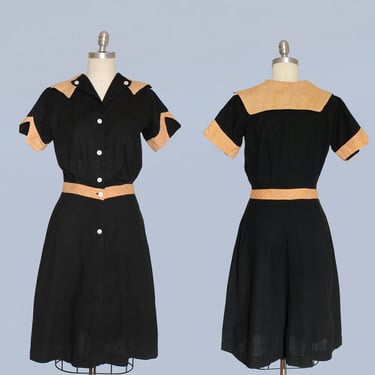 1920s Bathing Dress / 20s Summer Middy Cotton Button Down Dress 