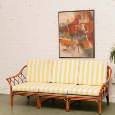 Vintage Striped Yellow Rattan Sofa