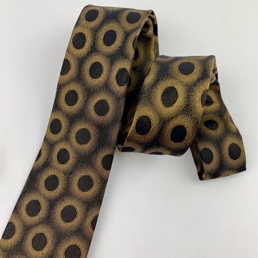 Early 1960's Polka Dot Tie - All SILK - Iridescent Fabric in a Deep Olive to a Golden Color - Narrow Profile 