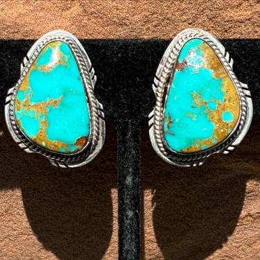Vintage Native American Turquoise and Sterling Silver Clip On Earrings Signed JJ 