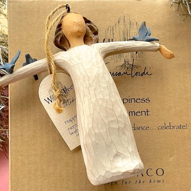 VINTAGE: 2004 - Willow Happiness Ornament with Box - Free to Laugh, Dance, Celebrate - Gril With Birds - Demdaco - Susan Lordi 