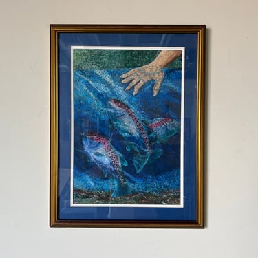 Modern " River Touch " Impressionist Painting, Framed 