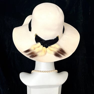 1980s hat, black velvet, vintage hat, wide brim, | Black  display picture 1