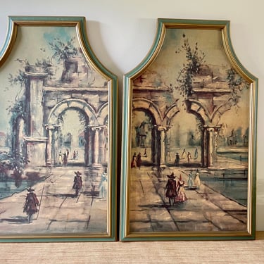 Vintage Art - Entrata del Lago by Nicolo Corsi - Windsor Art Products - Set of Two Uniquely Framed Art Mural Pieces - Mid Century Art 