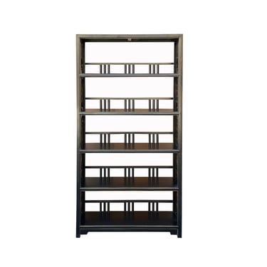 Chinese Oriental Pattern Black 5 Shelves Bookcase Display Cabinet cs7389E 