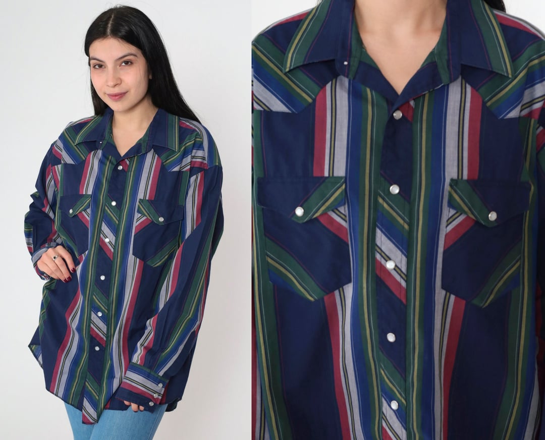 Striped Western Shirt 90s Wrangler Pearl Snap Shirt Button Up | Shop Exile  | Tucson, AZ